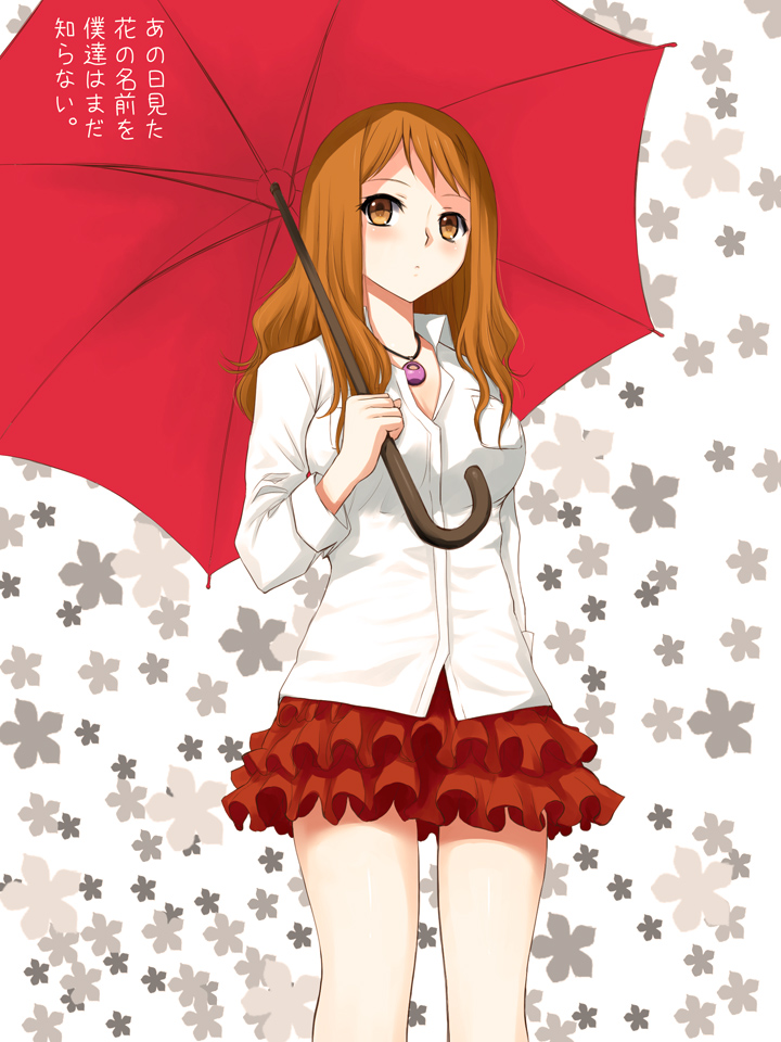 ano_hi_mita_hana_no_namae_wo_bokutachi_wa_mada_shiranai, breasts, cleavage, flower, frills, jewelry, large_breasts, long_hair
