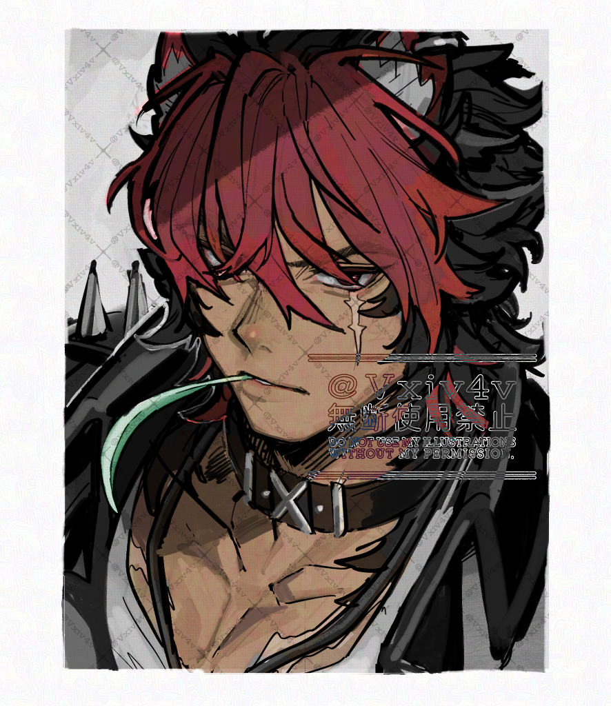 1boy, black_choker, black_hair, black_jacket, choker, jacket, jewelry, komano_manato