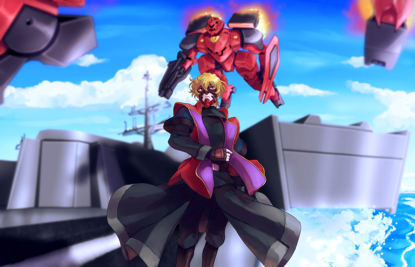 blonde_hair, boots, fingerless_gloves, gloves, graham_aker, green_eyes, gundam, gundam_00