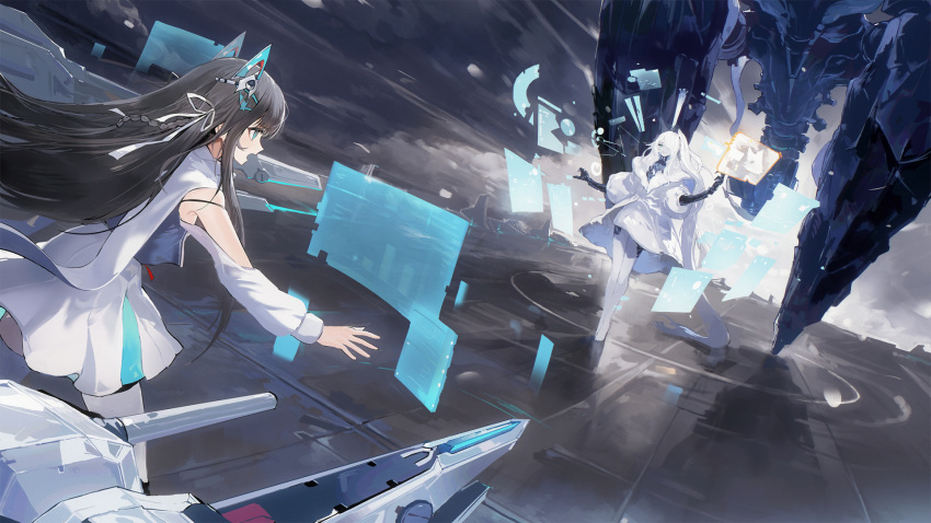 2girls, azur_lane, black_hair, clarence_k._bronson_(azur_lane), game_cg, hair_ornament, headgear, highres