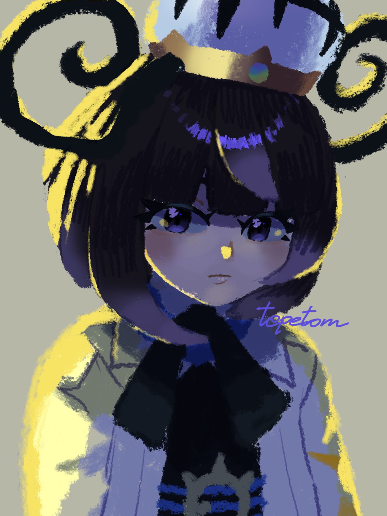 1girl, artist_name, belt, belt_buckle, black_dress, black_hair, blunt_bangs, bob_cut
