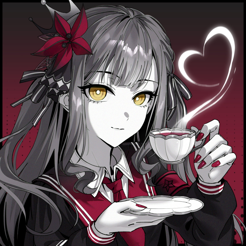 1girl, artist_request, bang_dream!, bang_dream!_it's_mygo!!!!!, black_border, blunt_bangs, border, bright_pupils