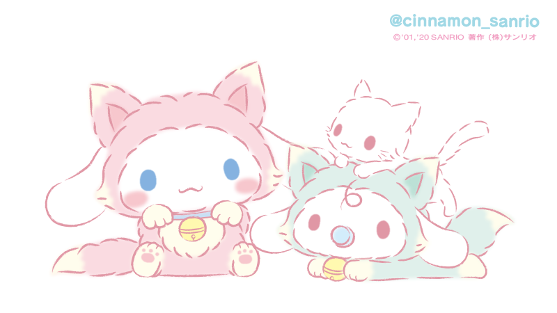 :3, animal_costume, animal_focus, baby_animal, bell, blue_eyes, blush_stickers, brothers