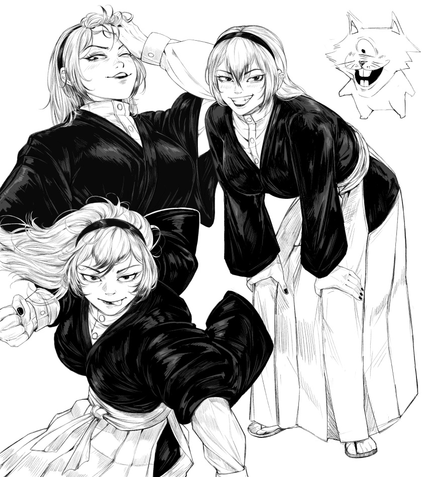 1girl, absurdres, akutami_gege_(avatar), animal_ears, black_kimono, black_nails, blonde_hair, blush