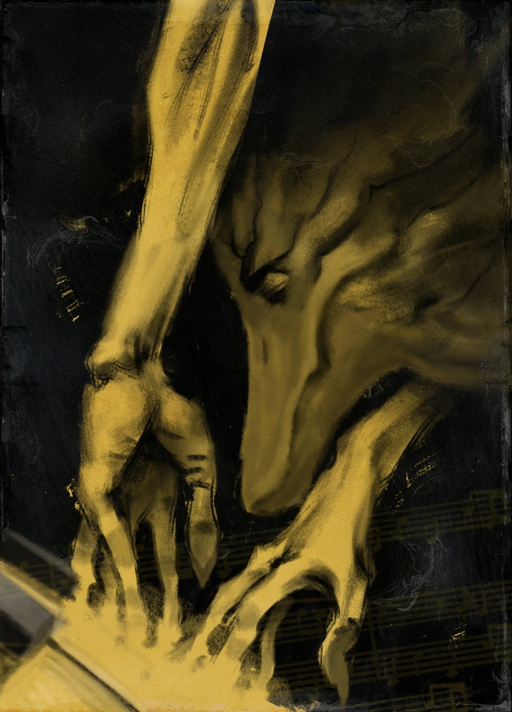 1girl, abstract, abstract_background, black_background, closed_mouth, colorful, disco_elysium, fang_(goodbye_volcano_high)