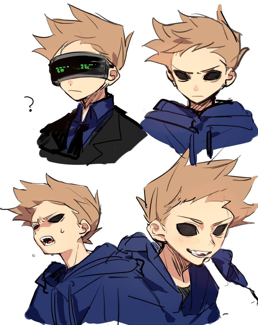 2boys, ?, animification, black_necktie, black_vest, blue_hoodie, blue_shirt, brown_hair