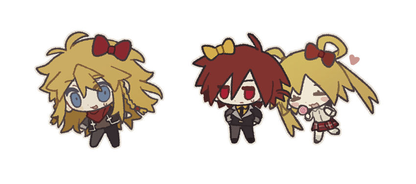 1girl, 2boys, anonymous1203, black_jacket, black_necktie, black_pants, black_suit, blonde_hair
