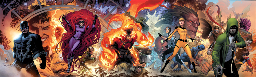 6+boys, 6+girls, armor, bandaged_hand, bandages, black_bodysuit, black_bolt_(marvel), black_boots