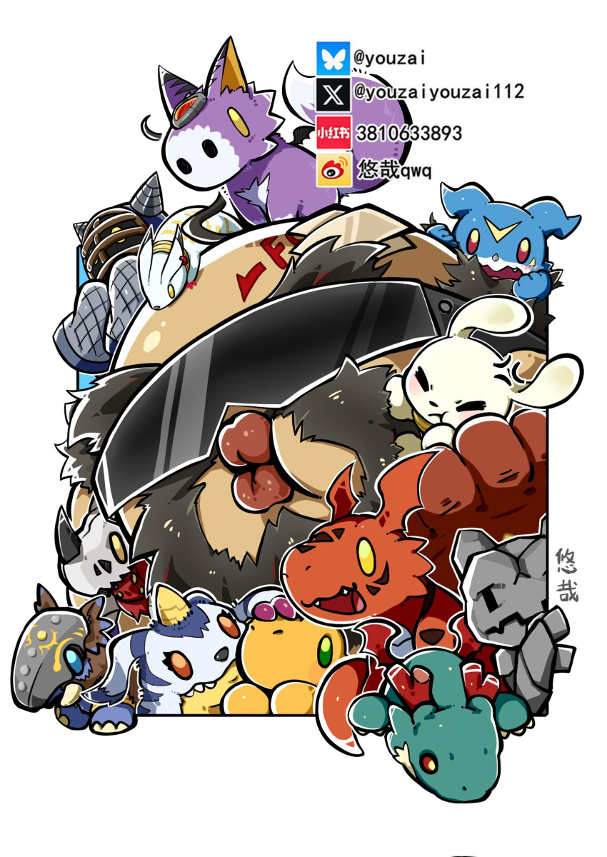 1boy, agumon, bakumon, bald, commentary, digimon, digimon_(creature), dog