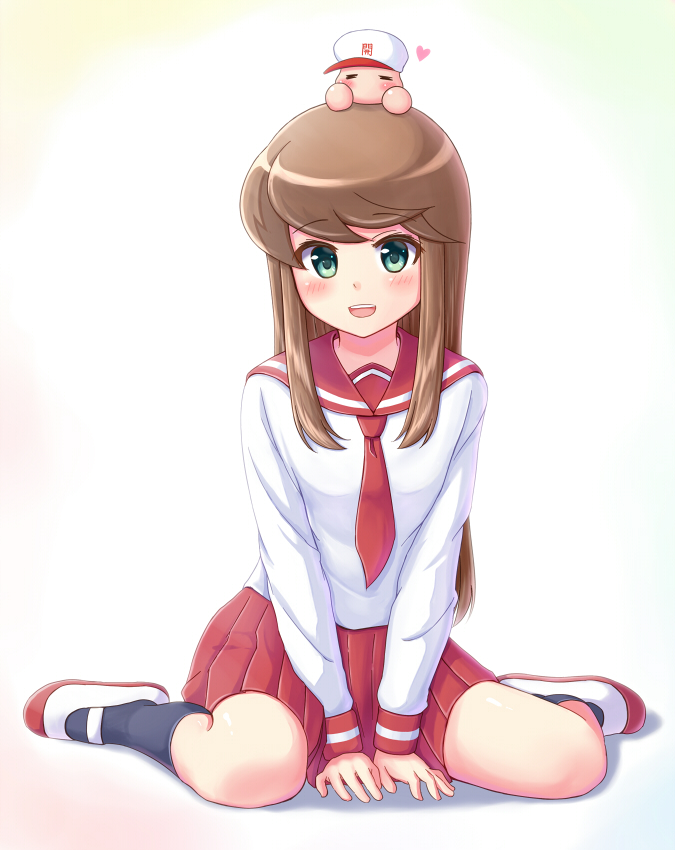 1boy, 1girl, amezaki_chihaya, aqua_eyes, baseball_cap, black_socks, brown_hair, chibi