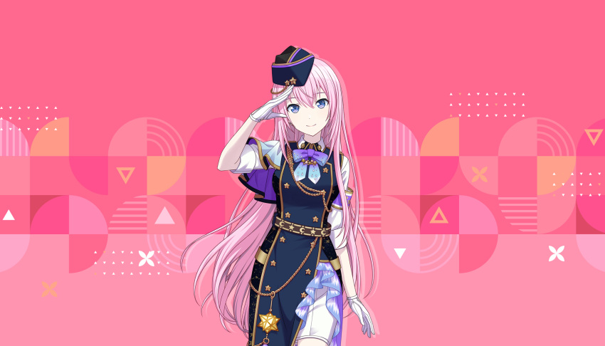 1girl, blue_dress, blue_hat, bow, bowtie, closed_mouth, colorful_palette, crescent