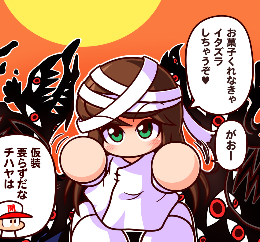 1boy, 1girl, amezaki_chihaya, asouuuu, bandaged_head, bandages, baseball_cap, brown_hair