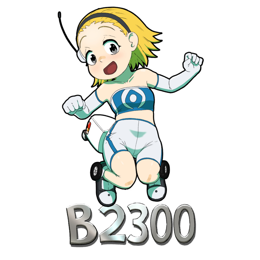 1girl, alpha_transparency, bandana, bike_shorts, black_eyes, black_hairband, blonde_hair, blue_bandana