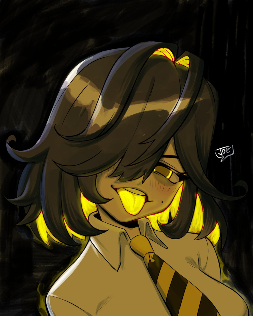 bags_under_eyes, blush, can't_be_this_cute, dress_shirt, glowing, glowing_eyes, glowing_hair, highres