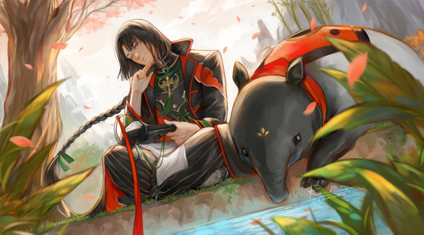 1boy, absurdres, black_hair, blue_eyes, chinese_clothes, closed_mouth, commentary_request, fate/grand_order