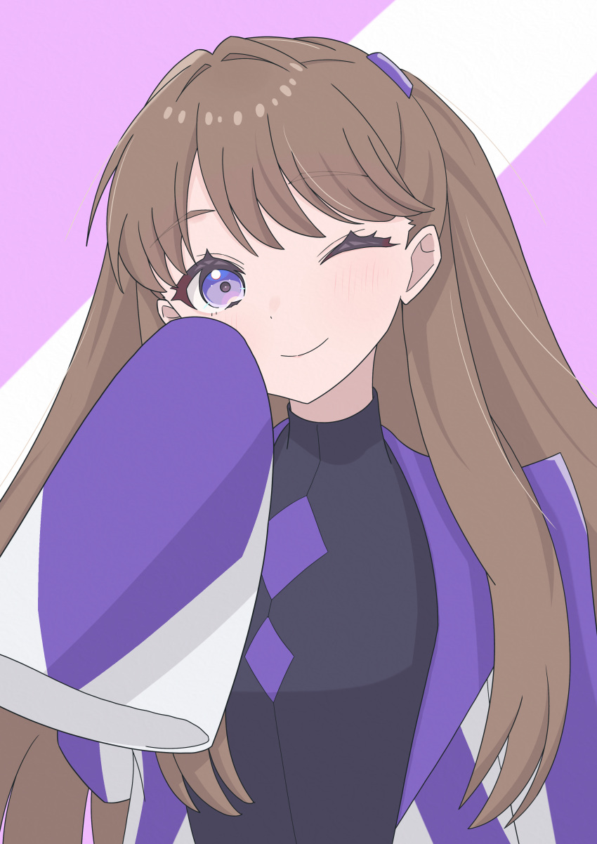 1girl, ;), absurdres, blush, brown_hair, closed_mouth, commentary_request, costume_request