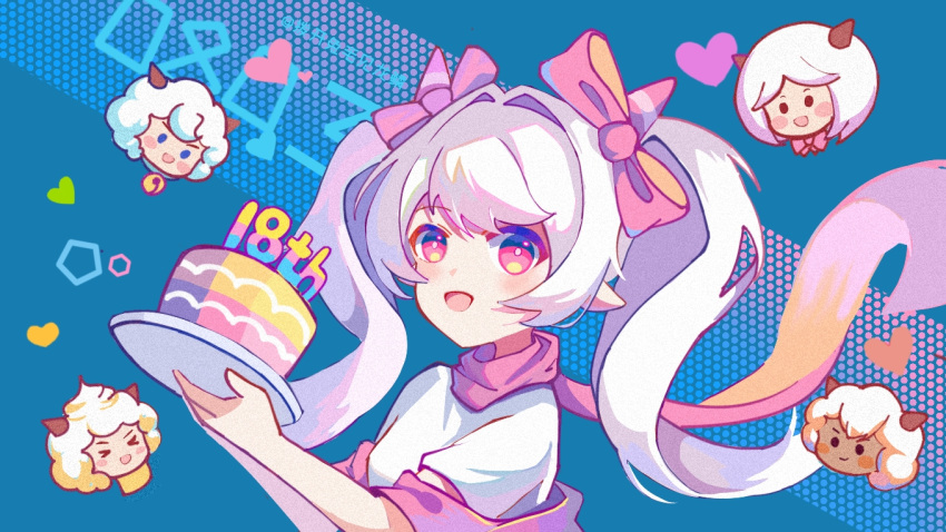 1girl, animal_ears, awsj7858, blush, bow, cake, commentary_request, food