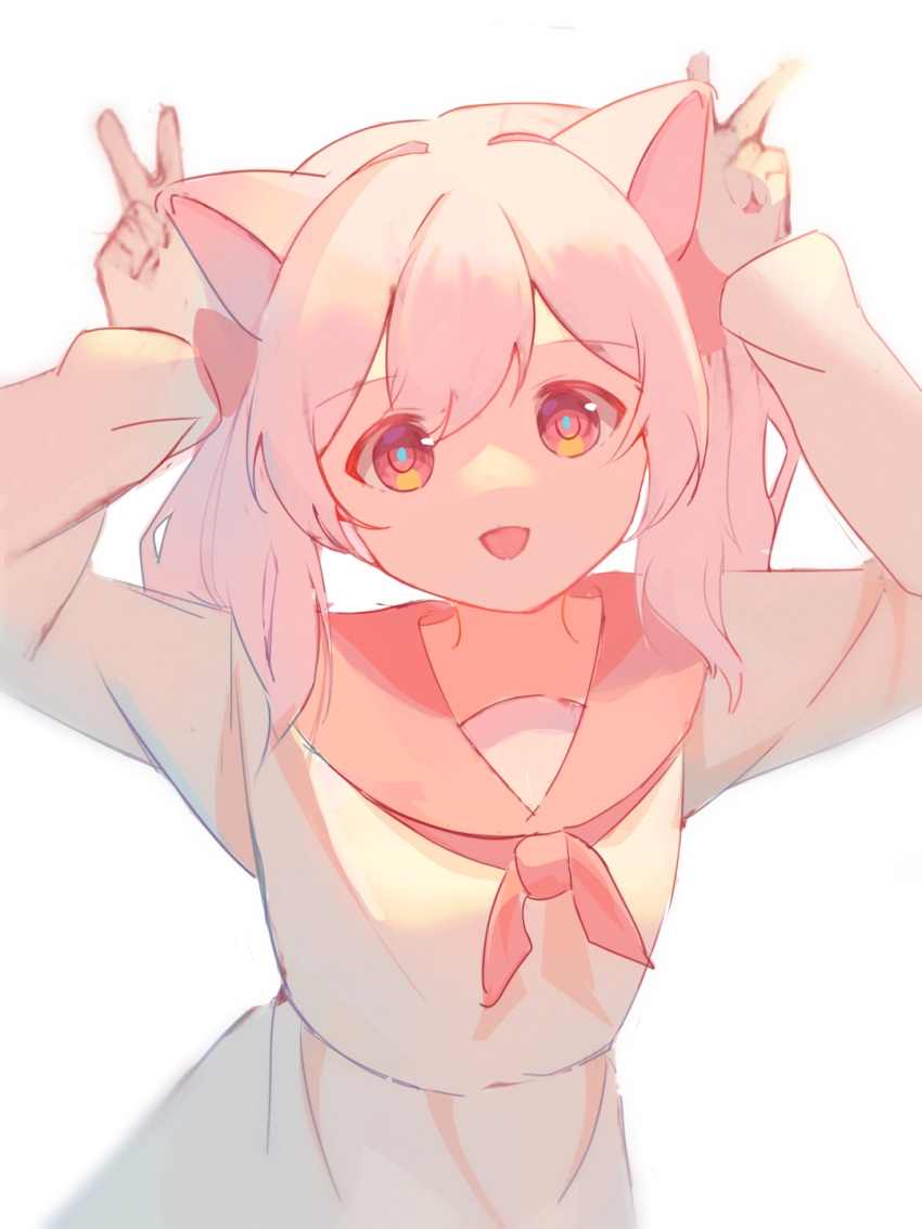 1girl, awsj7858, cat_girl, double_v, highres, mei_yangyang, neckerchief, open_mouth