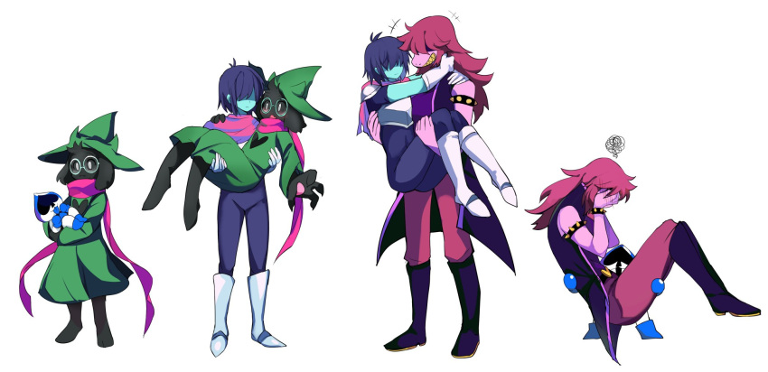 +++, 1girl, 1other, 2boys, :d, :o, ankle_boots, antenna_hair