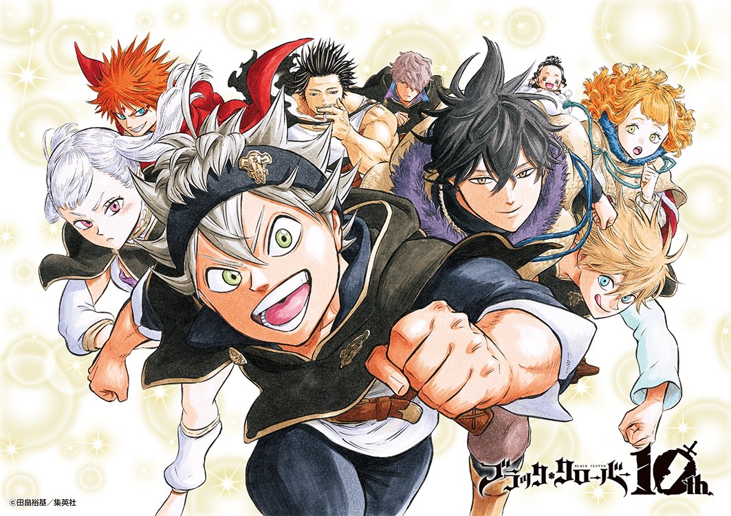 3girls, 6+boys, asta_(black_clover), black_capelet, black_clover, black_hair, black_headband, blue_eyes