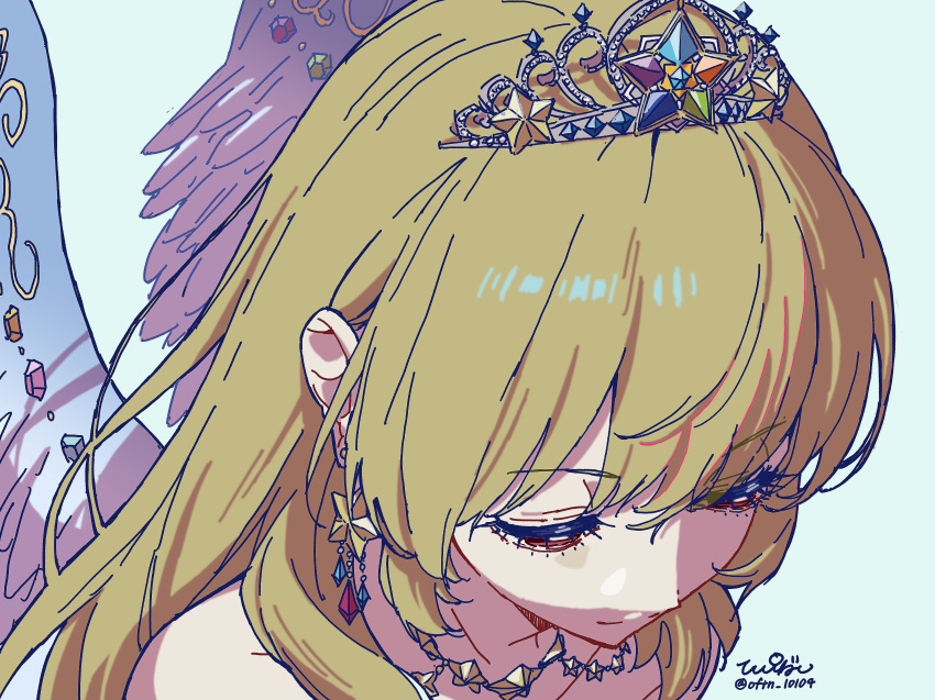 1girl, absurdres, aikatsu!, aikatsu!_(series), bare_shoulders, blonde_hair, blue_background, blue_gem