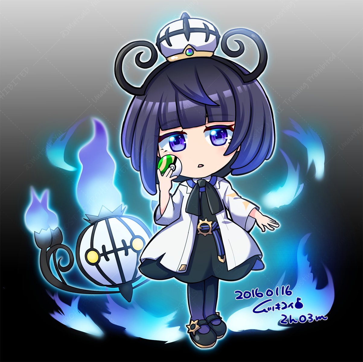 1girl, belt, belt_buckle, black_dress, black_pantyhose, black_shoes, blue_fire, blue_hair