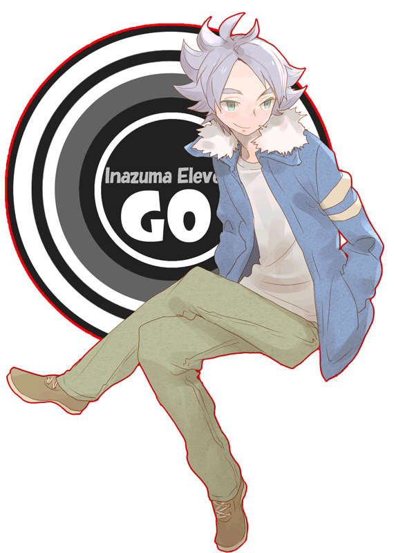 4444yon, ahoge, bad_id, blue_eyes, crossed_legs, fubuki_shirou, inazuma_eleven, inazuma_eleven_(series), inazuma_eleven_go, jacket, legs_crossed, male, short_hair, sitting, smile, solo, white_hair