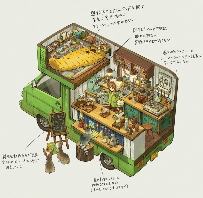 1girl, absurdly_detailed_composition, absurdres, air_conditioner, ari_(anriko), bag, barista, beanie