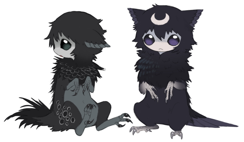 :<, :o, baby, black_feathers, black_fur, black_tail, body_fur, closed_mouth