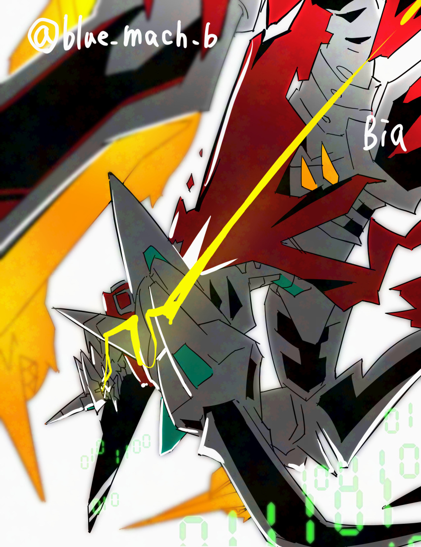 absurdres, arm_blade, bia_(blue_mach_b), cape, commentary_request, digimon, digimon_(creature), eye_trail