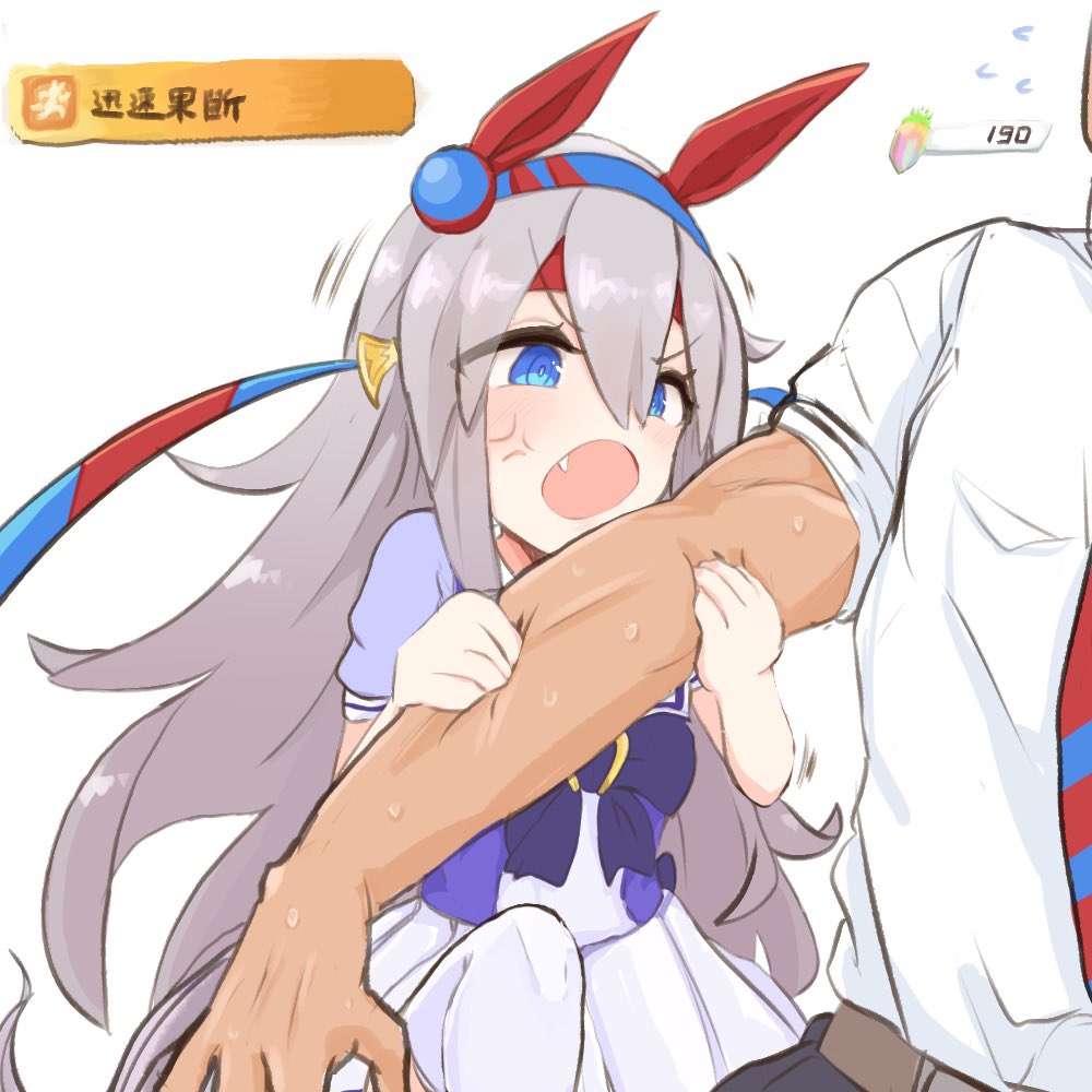 1boy, 1girl, anger_vein, animal_ears, blue_eyes, blue_hairband, commentary_request, ear_covers