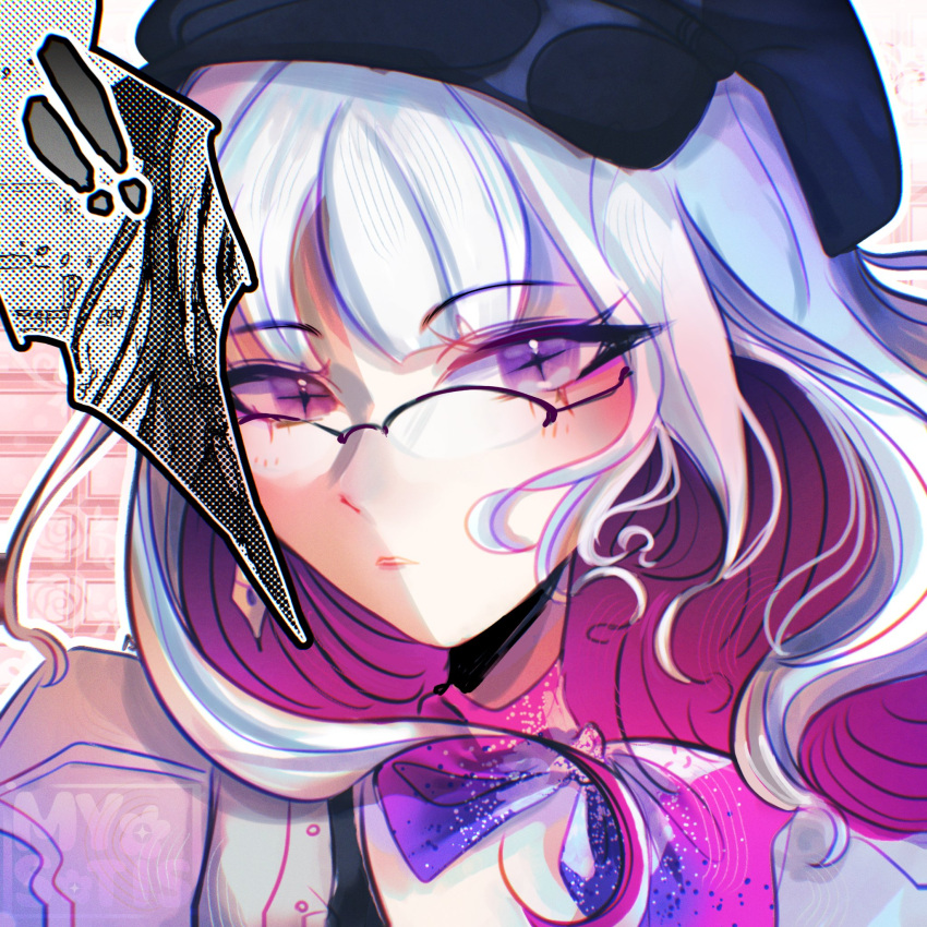 1girl, blue_hat, colored_inner_hair, commentary, english_commentary, glasses, hat, highres