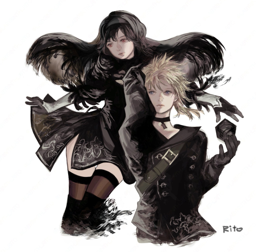 1boy, 1girl, 2b_(nier:automata), 2b_(nier:automata)_(cosplay), 9s_(nier:automata), 9s_(nier:automata)_(cosplay), artist_name, belt_buckle