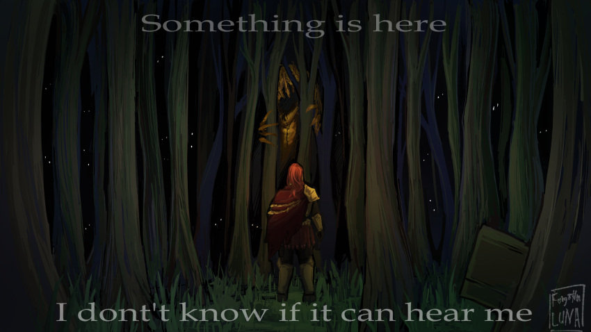 1other, ambiguous_gender, armor, capelet, creature, d3rlord3, english_text, forest