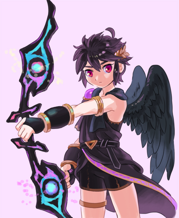 1boy, ahoge, alternate_color, androgynous, angel_wings, armlet, belt, black_belt