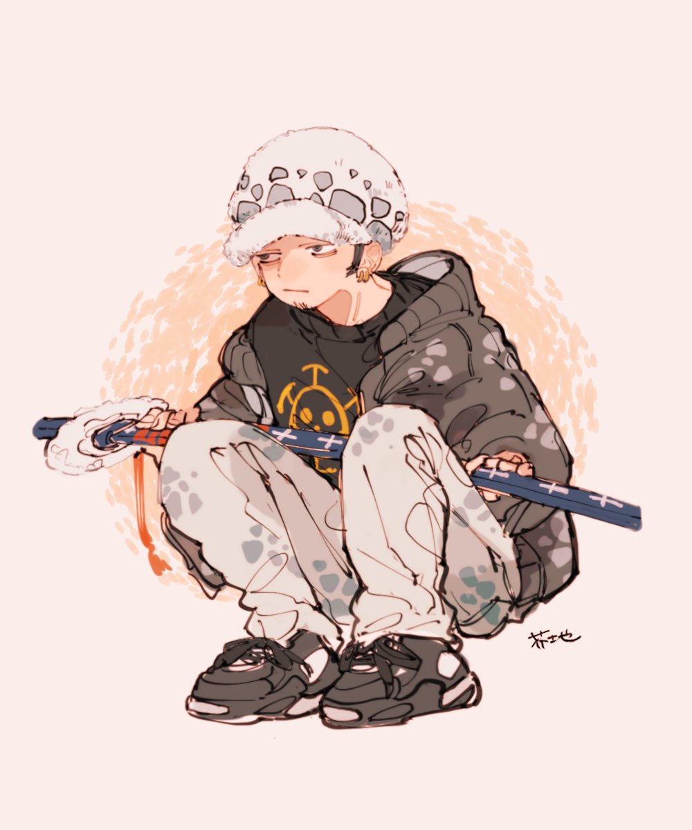1boy, :/, akuta_ji, black_hair, black_shirt, black_shoes, closed_mouth, commentary_request
