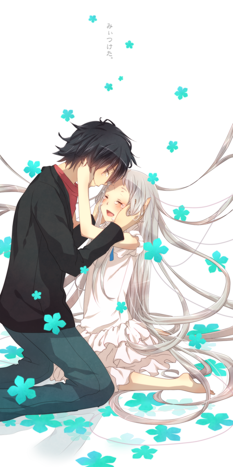 barefoot, black_hair, closed_eyes, dress, eyes_closed, highres, honma_meiko, long_hair