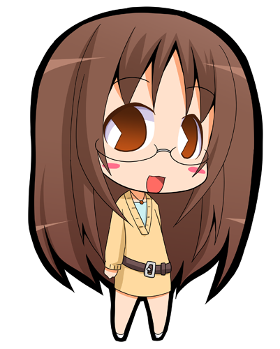 blush_stickers, brown_eyes, brown_hair, chibi, dress, glasses, k-on!, long_hair