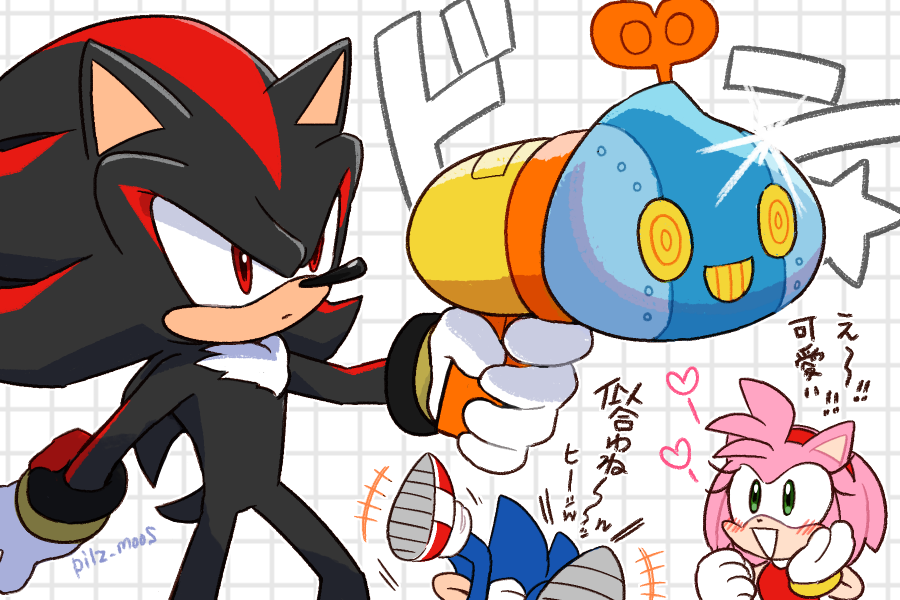 1girl, 2boys, amy_rose, commentary_request, furry, furry_female, furry_male, gloves