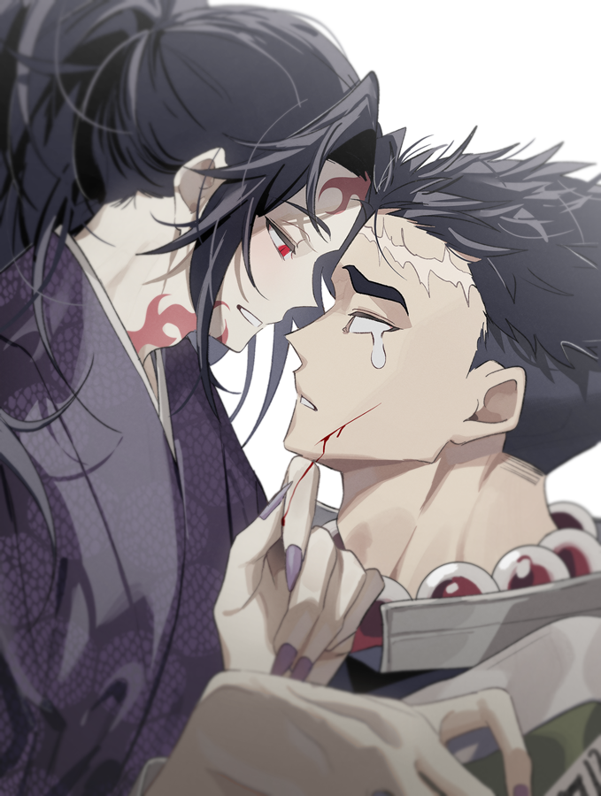 2boys, beads, black_hair, blank_eyes, blind, fingernails, hands_up, himejima_gyoumei