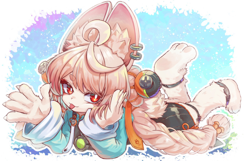 1girl, animal_ears, body_fur, braid, commentary, furry, furry_female, highres