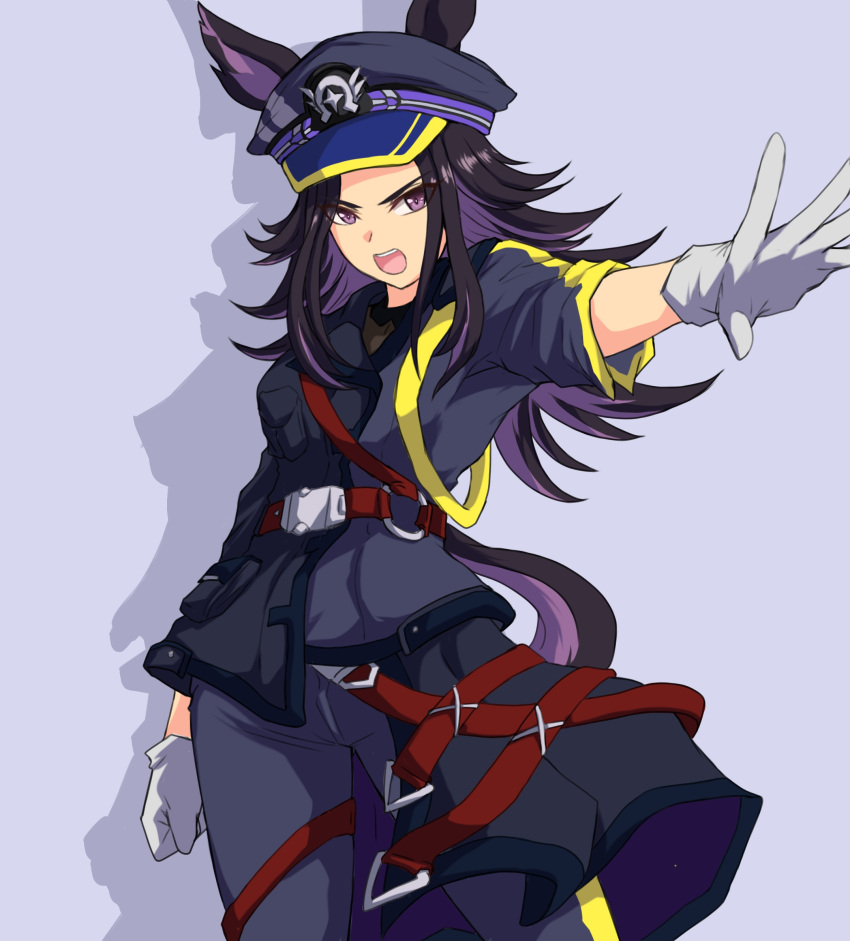 1girl, animal_ears, black_hair, black_jacket, black_pants, black_shirt, commentary_request, ears_through_headwear