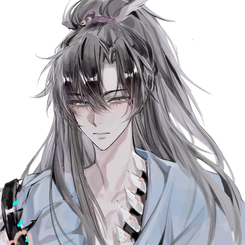 1boy, black_hair, blue_hanfu, cheng_heguang, chinese_clothes, chinese_commentary, closed_mouth, collarbone