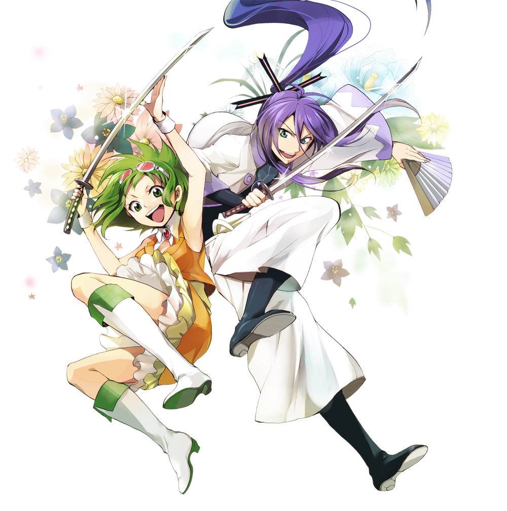 fan, flower, goggles, green_eyes, green_hair, gumi, hakka_(hakkakka), hirococo_(hakka)