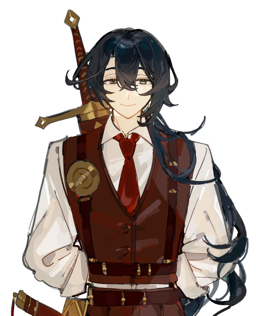 1boy, absurdres, belt, black_eyes, black_hair, blue_eyes, closed_mouth, collared_shirt