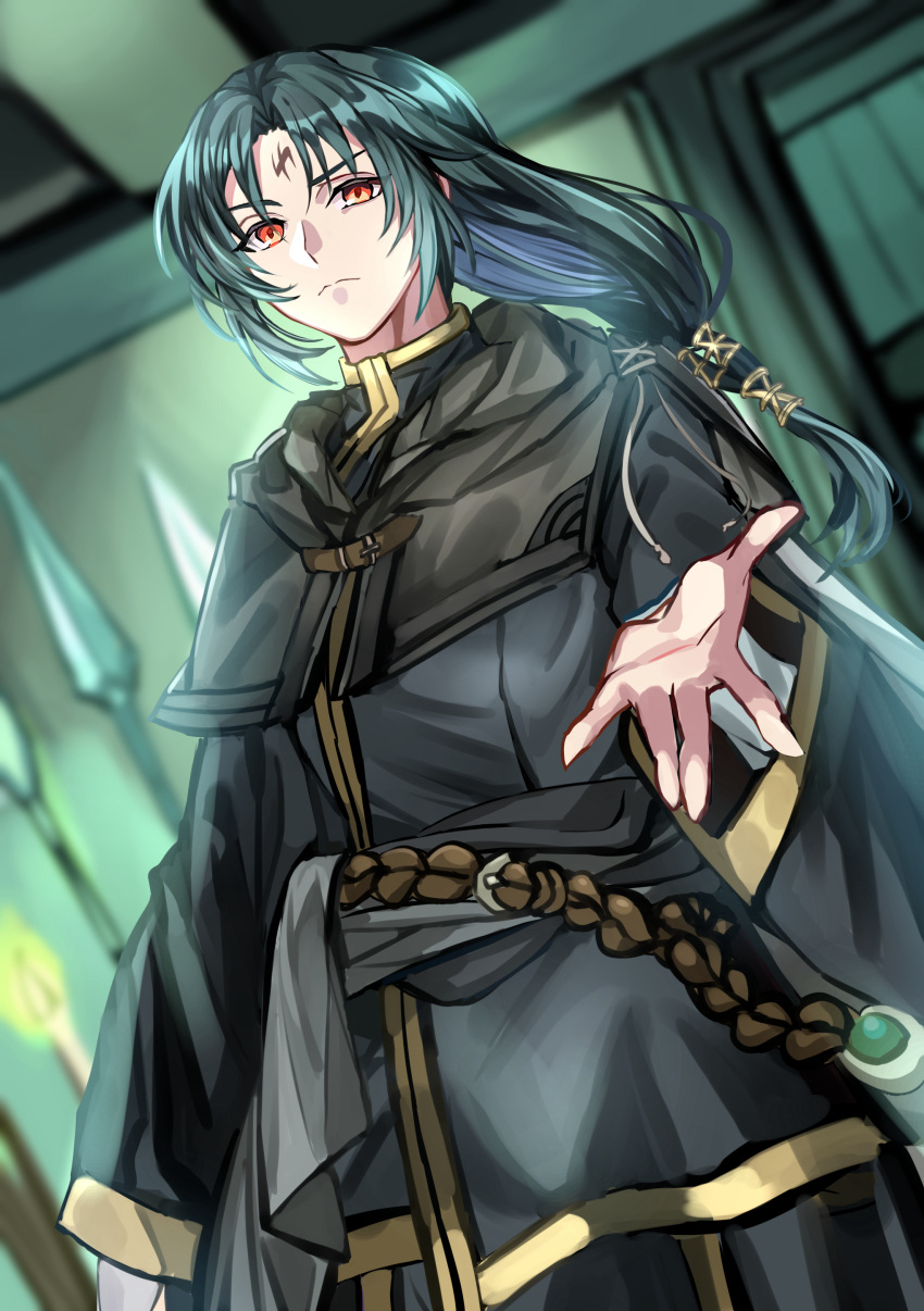 1boy, absurdres, bishounen, blurry, blurry_background, candle, closed_mouth, commentary_request