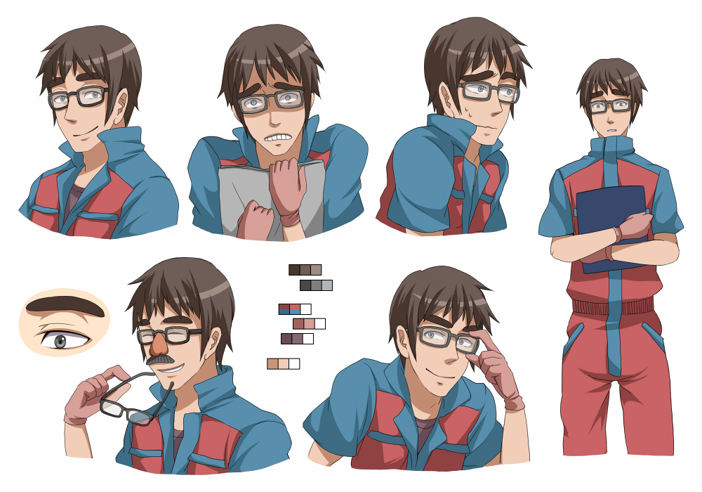 character_sheet, color_guide, eyebrows, funny_glasses, glasses, gloves, jeff_fungus, male, monsters_inc., personification, runosuke, smile