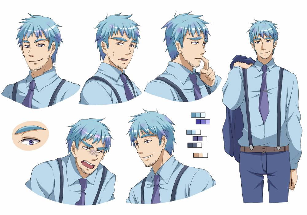 character_sheet, color_guide, eyebrows, james_p._sullivan, male, monsters_inc., multicolored_hair, necktie
