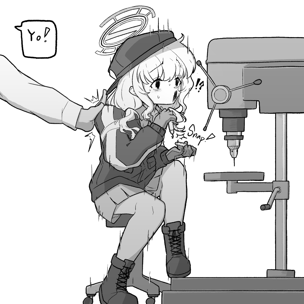 !?, 1boy, 1girl, 743_(743rd_bat), aoba_(blue_archive), blue_archive, boots, closed_mouth