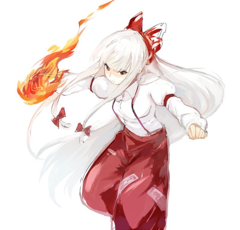bad_id, bow, burning_hand, burning_hands, clenched_hands, dress_shirt, fighting_stance, fire